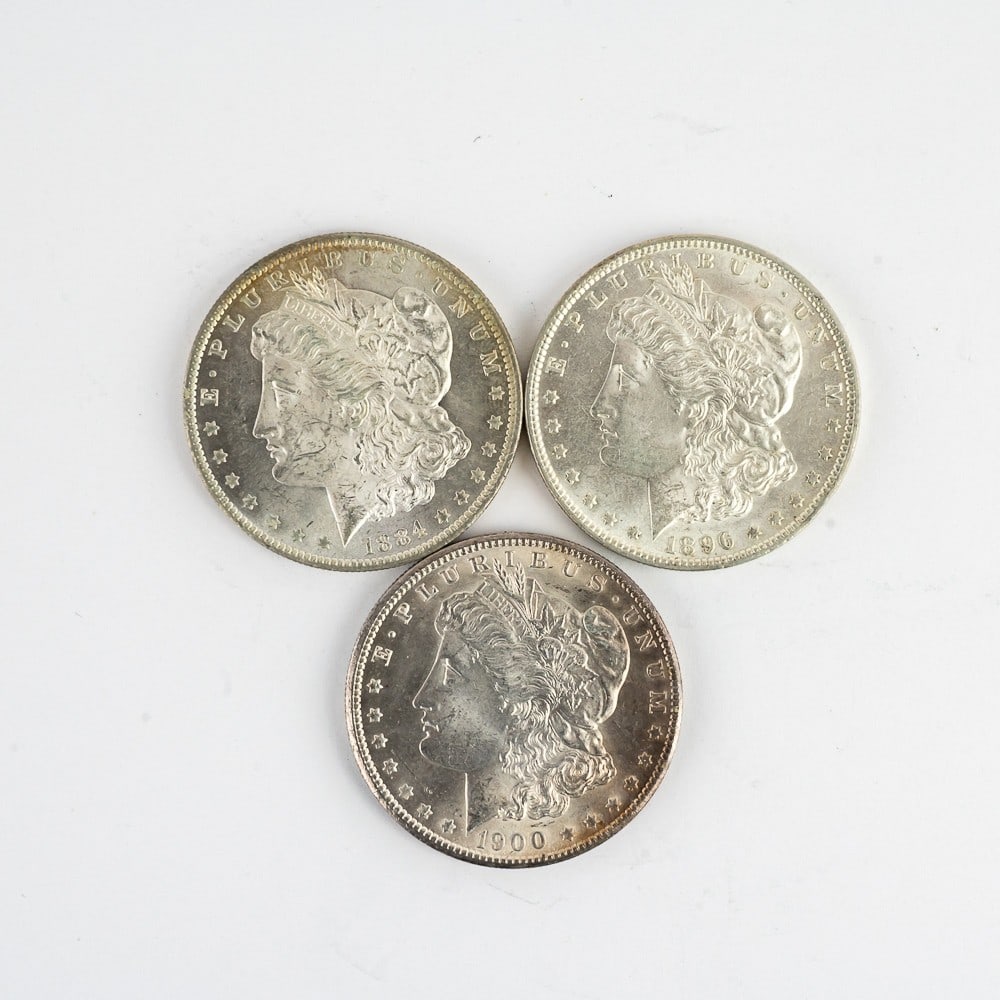 Unc. 1884-O, 1896 & 1900 Morgan Silver Dollars $1 (1 of 8)