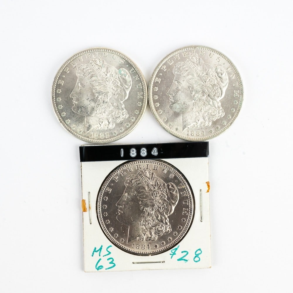 Unc. 1882-S, 1884 & 1884-O Morgan Silver Dollars (1 of 8)