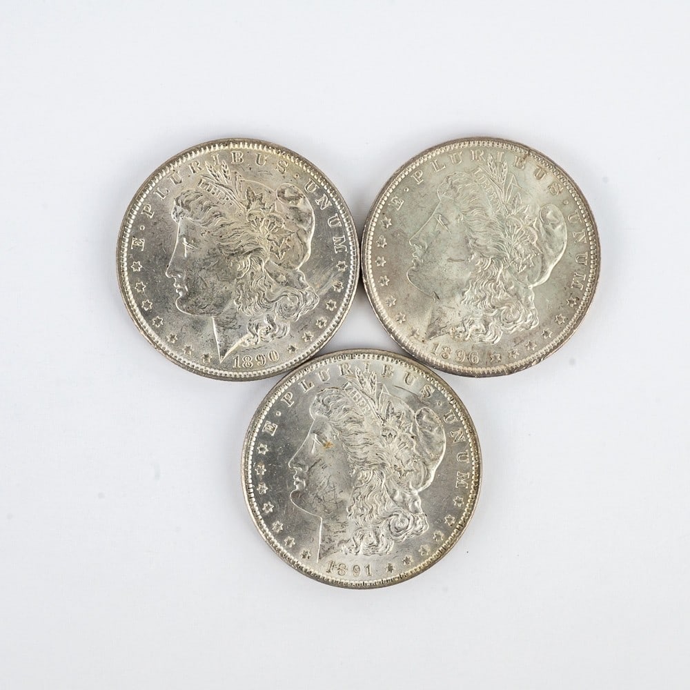 Unc. 1890, 1891 & 1896 Morgan Silver Dollars $1 (1 of 8)