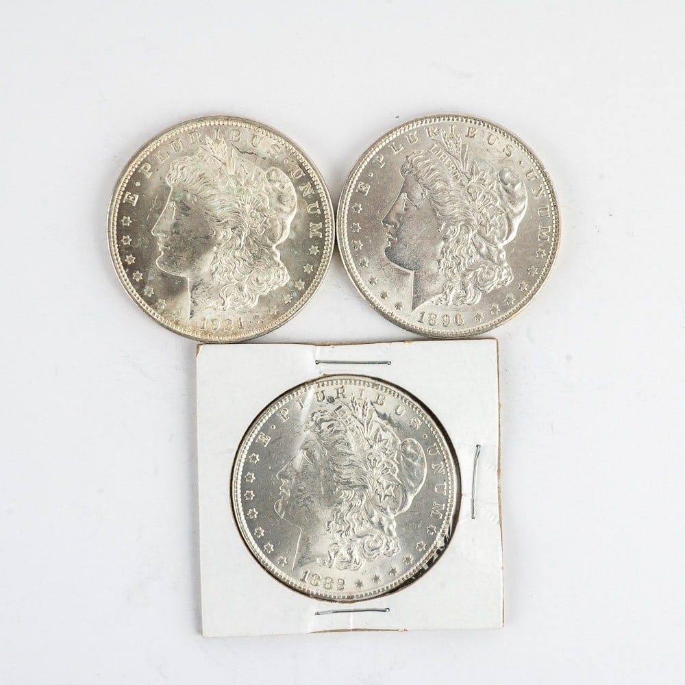 Unc. 1882, 1896 & 1921 Morgan Silver Dollars $1 (1 of 8)