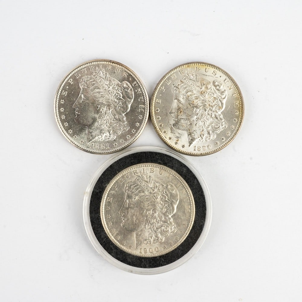 Unc. 1881-S, 1890 & 1900 Morgan Silver Dollars $1 (1 of 8)