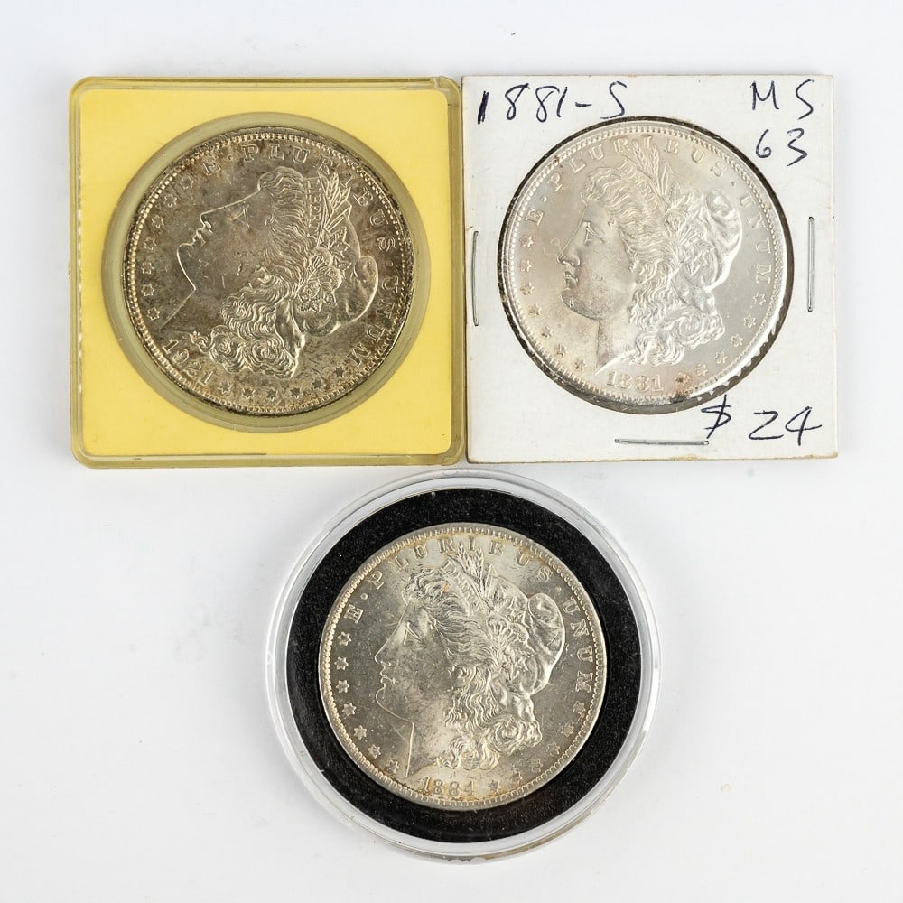 Unc. 1881-S, 1884-O & 1921 Morgan Silver Dollars (1 of 8)