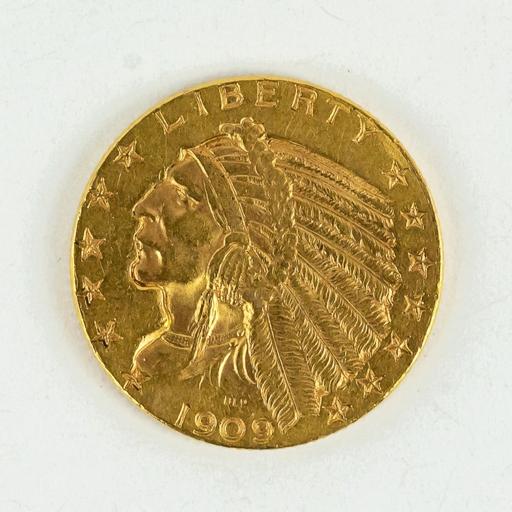 1909-D $5 Indian Head Half Eagle Gold Coin (1 of 2)