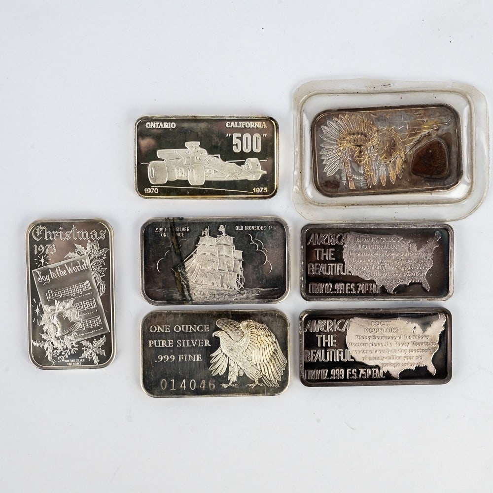 (7) Vintage 1 oz .999 Fine Silver Art Bars (1 of 16)