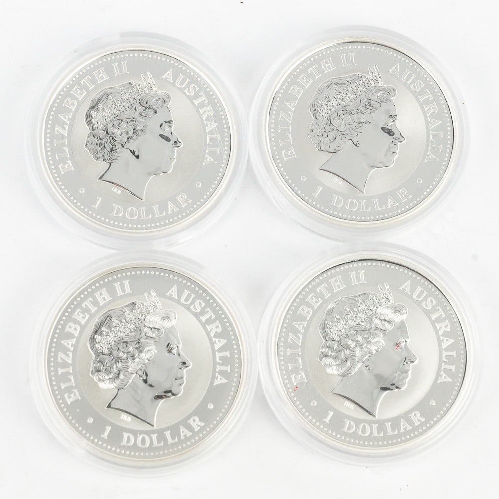 '01, '02, '04, '05 Australian 1 oz Silver Lunar's: 2001, 2002, 2004 & 2005 Australian 1 oz. .999 Fine Silver coins. Each is uncirculated and encapsulated. Perfect hedge against rising inflation, great investment.. Please use photos to judge condition 