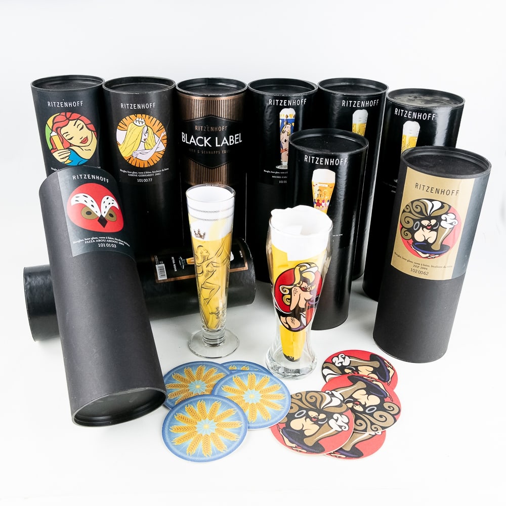 10 Ritzenhoff Beer Glasses w Black Tube + Coaster (1 of 15)