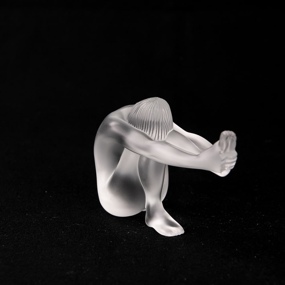 Lalique Nu Tentation Nude Frosted Statuette w Box: This Lalique "Statuette Nu Tentation" nude figure is a beautiful and elegant example. This gorgeous piece is in very good condition with no chips or cracks noted. Still showcased inside original Laliq