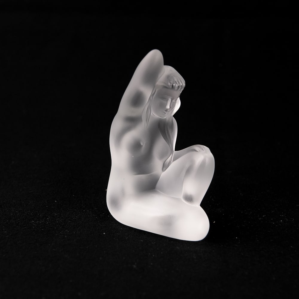 Lalique Narcisse Nude Frosted Statuette w Box: This Lalique "Narcisse" nude figure is a beautiful and elegant example. This gorgeous piece is in very good condition with no chips or cracks noted. Still showcased inside original Lalique Paris box. 