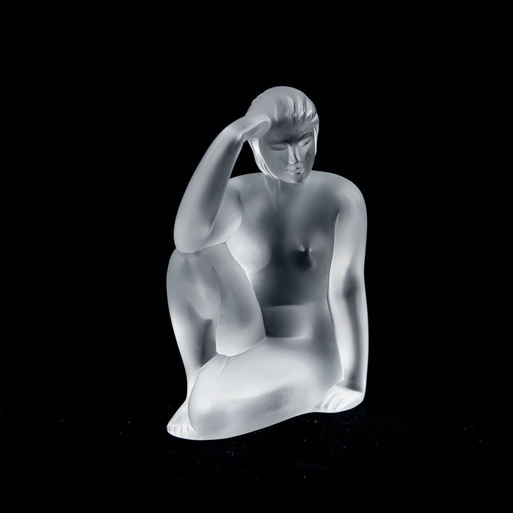 Lalique France Nude Flore Frosted Statuette w Box: This Lalique nude figure is a beautiful and elegant example. This gorgeous piece is in very good overall condition with no chips, cracks or scratches noted. Still showcased inside original Lalique Par