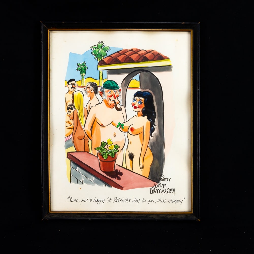 Framed Playboy John Dempsey Cartoon Illustration (1 of 3)