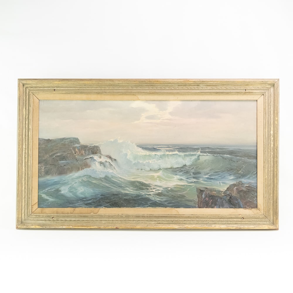 Vernon Kerr Oil on Canvas: *Pick up suggested - due to weight, size and fragility, art usually incurs additional shipping/handling charges* American artist - 1938-1982. 20 X 40" in 27 X 47" frame that has 4 hanging holes drille