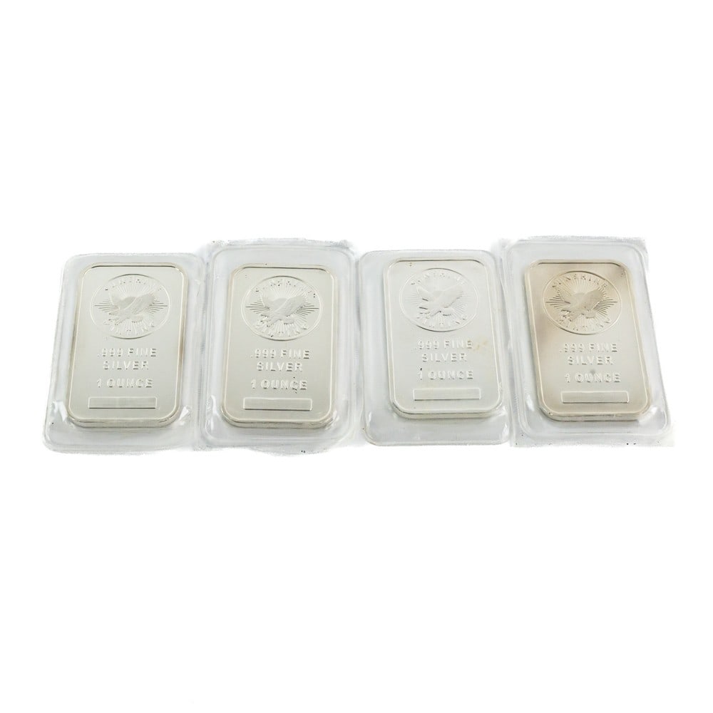 (4) Sealed Sunshine Mint 1 oz. .999 Silver Bars: PLEASE NOTE: Credit Cards will NOT be accepted for coins in this auction. Cash, Cashiers Check or Money Order ONLY and must be mailed Priority/Express Mail. Nice collection of (4) sealed Sunshine Mint