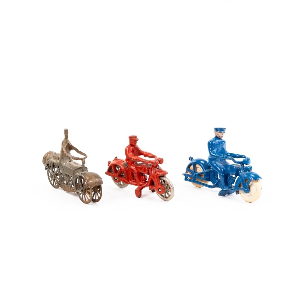(3) Vintage Cast Iron & Brass Toy Motorcycles (1 of 5)