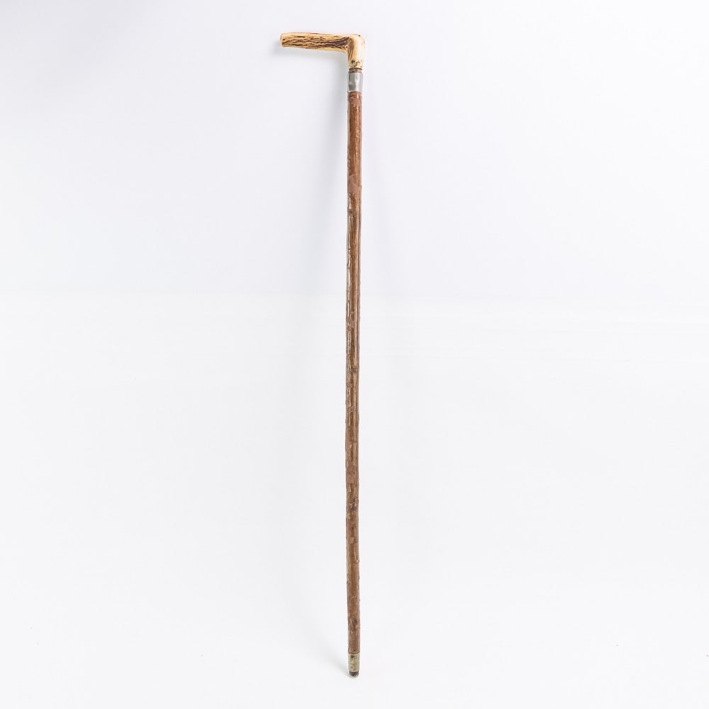 Vintage 35" Wood Cane w Carved Stag L Shape Handle (1 of 15)