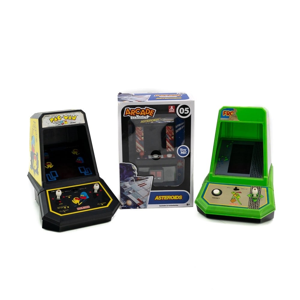 PacMan-Frogger-Asteroids: PacMan-Frogger-Asteroids Very RARE! All working with battery covers.