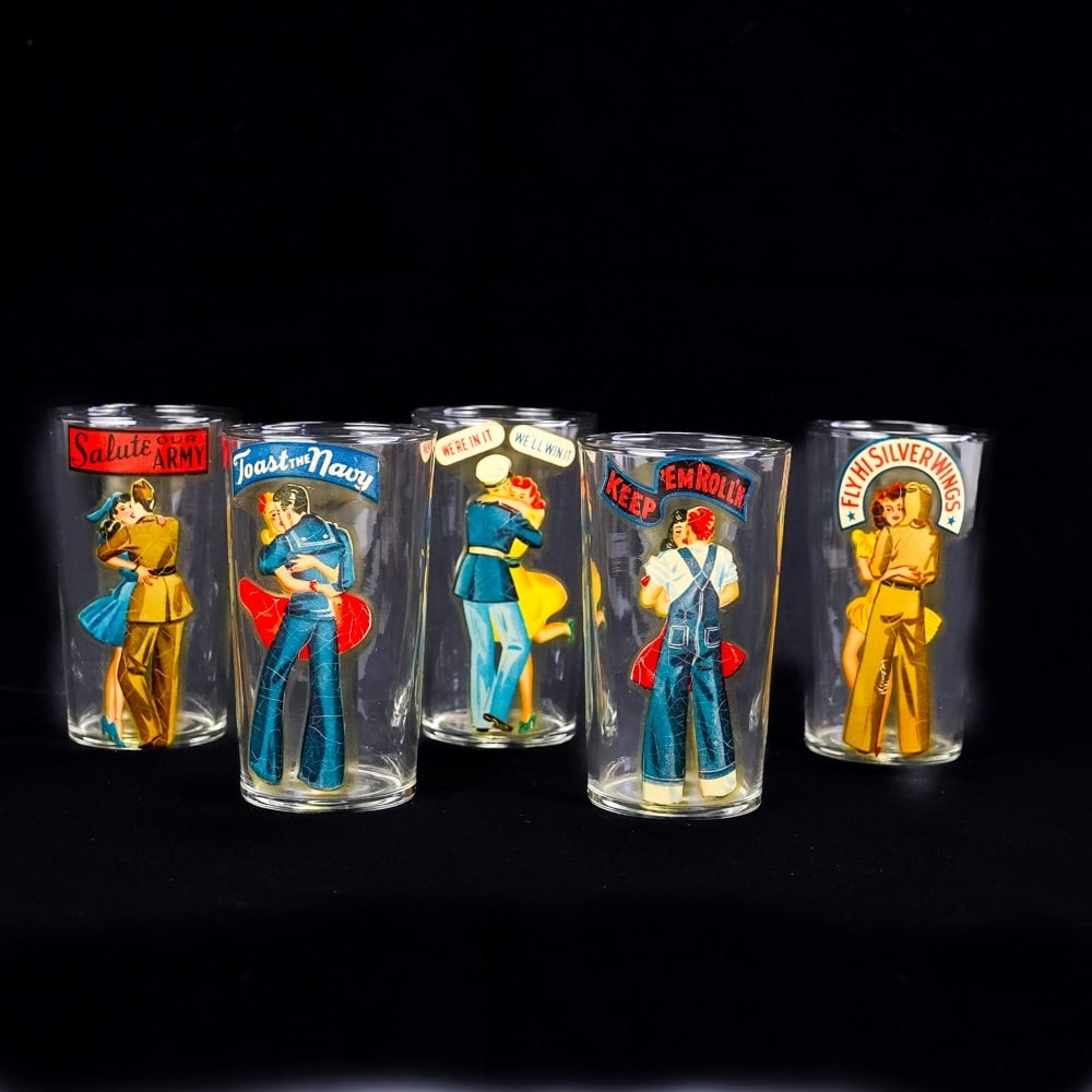 (5) WWII Era Drinking Glasses with Decals (1 of 5)