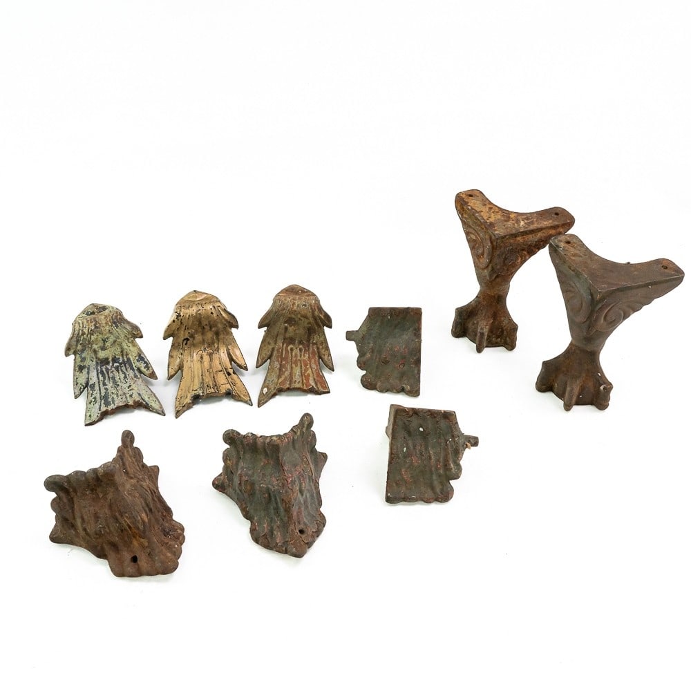 Lot of Cast Iron Cabinet Feet: 9 piece lot of various cast iron legs in good condition. (see photos)