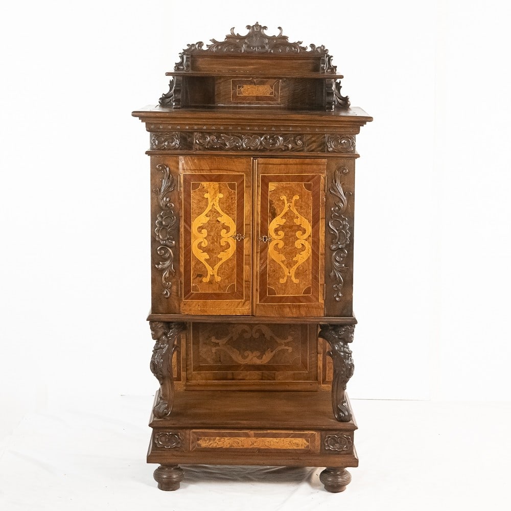Carved Inlaid Wood 2-Door English Cabinet (1 of 11)