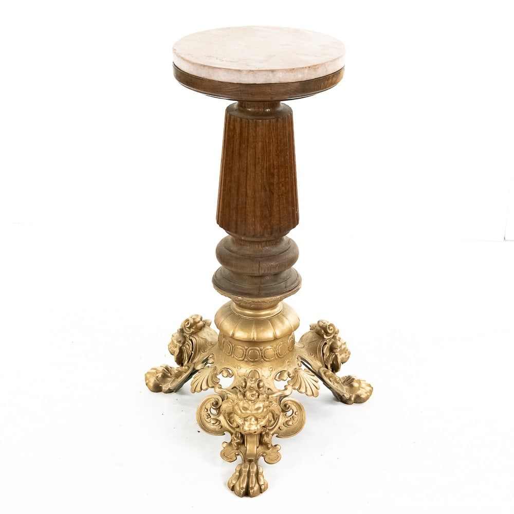 Ornate Wood & Cast Metal Pedestal (1 of 11)