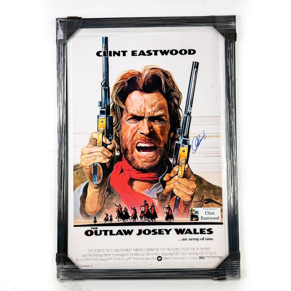 "The Outlaw Josey Wales" Poster Clint Eastwood: Lobby poster with the signature of Clint Eastwood. A COA issued by Authentic Autographs Unlimited is included. Please review all photos as they are a part of this description. 26 1/2" X 38 1/2" Note: 