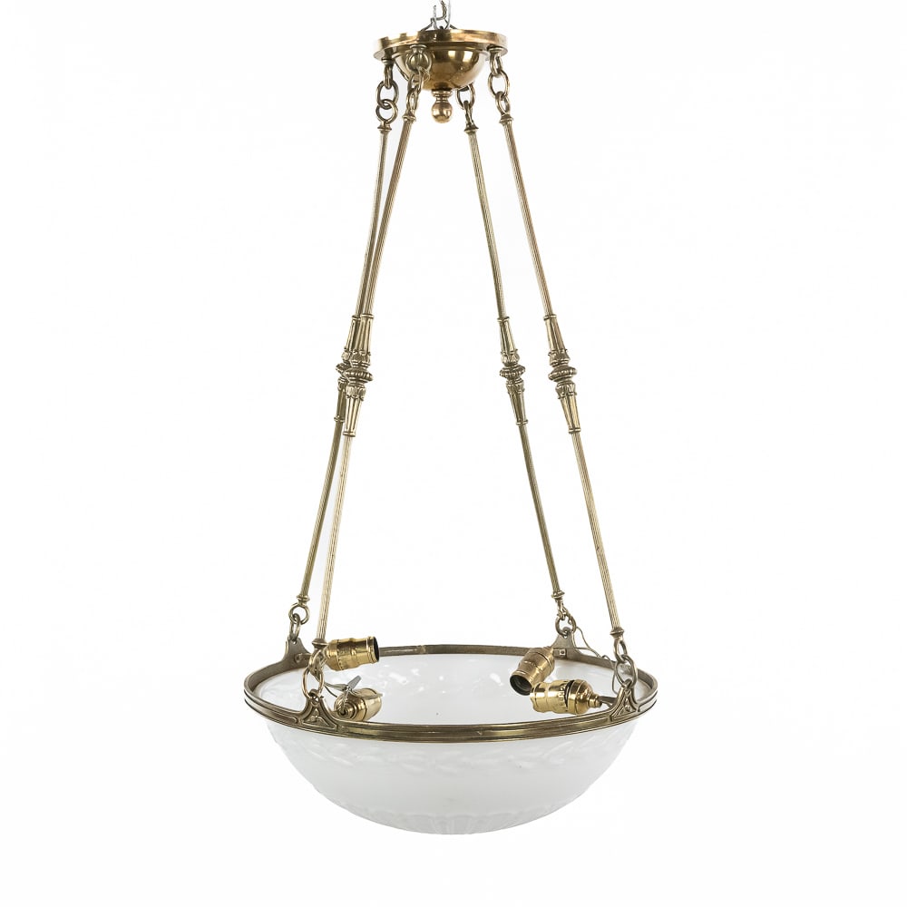 Brass Hanging Light Fixture with Glass Bowl Shade (1 of 10)