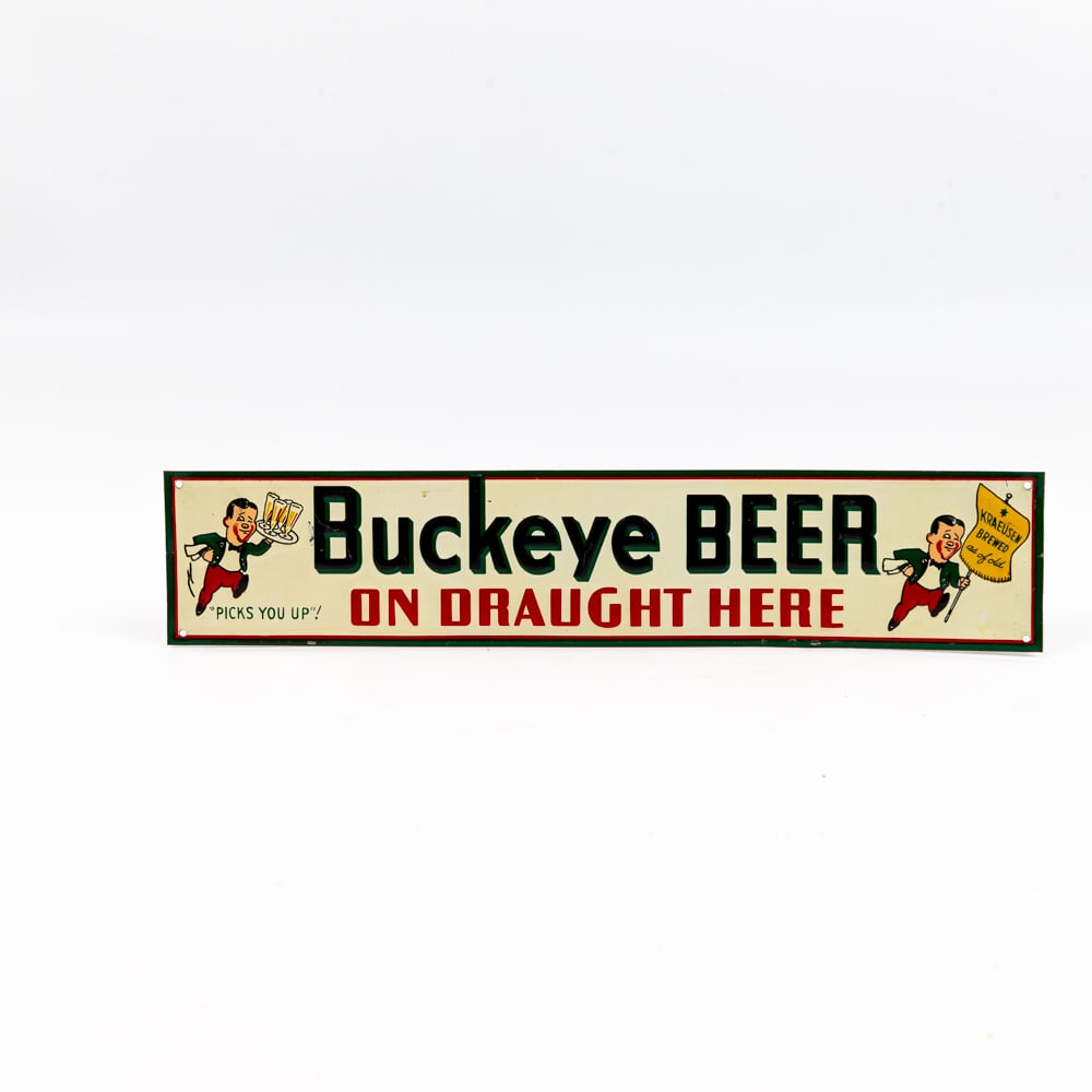 Vintage Buckeye "Picks You Up" Tin Litho Beer Sign (1 of 4)