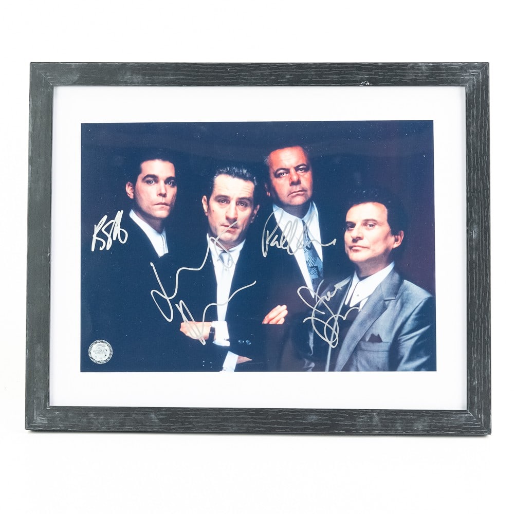 Goodfellas Autographed Framed Photo w COA: Ray Liotta, Robert DeNiro, Paul Sorvino & Joe Pesci autographed Goodfellas framed photo. Approximately 12.25"l x 15.25"w with GFA COA. Perfect Addition to your collection, please use photos to judge c