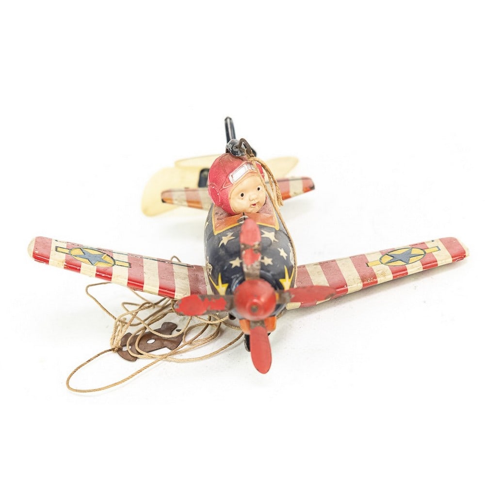 Vintage Tin Litho Wind Up Toy Tether Plane (1 of 7)