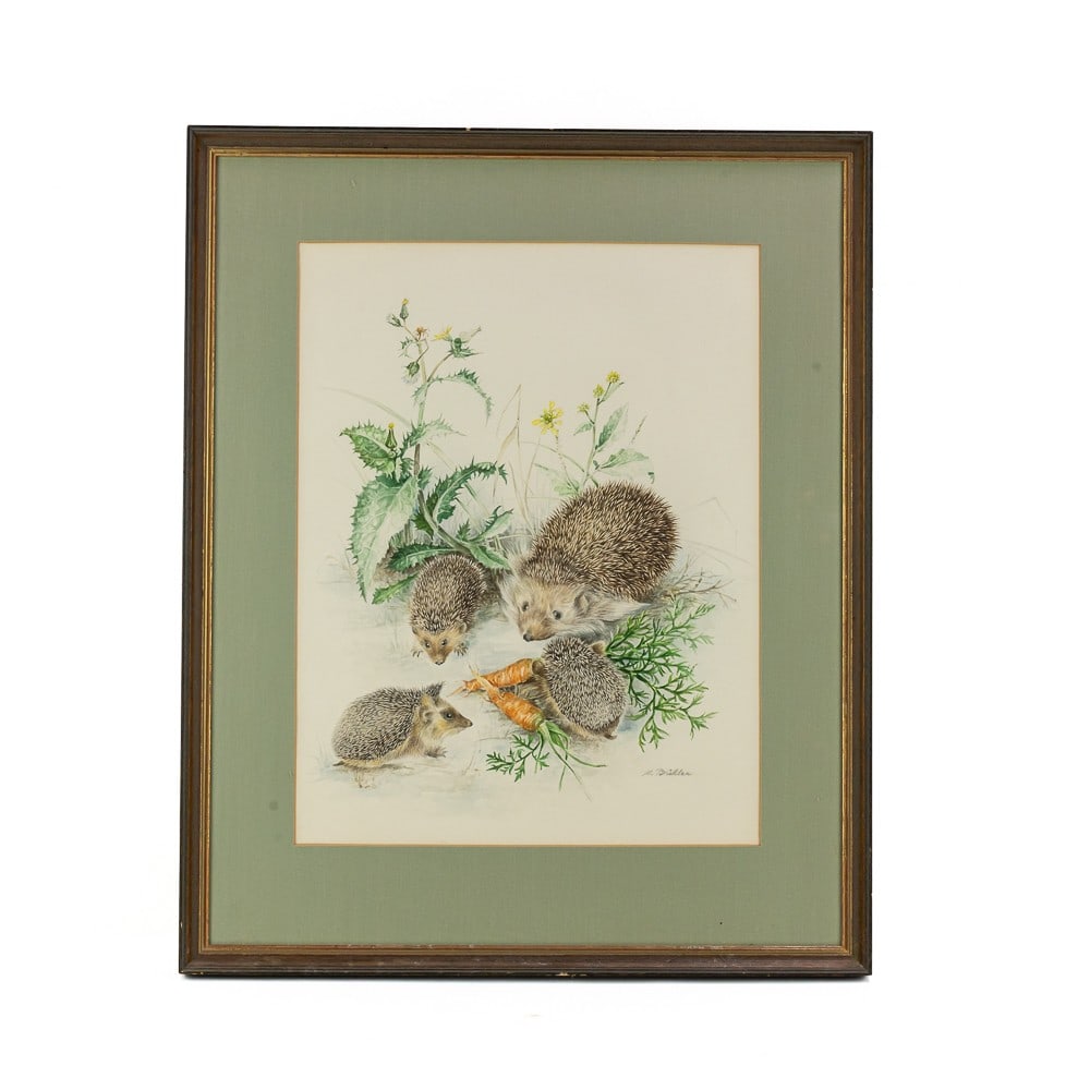 Framed Watercolor Hedgehog Family by M. Brikler (1 of 5)