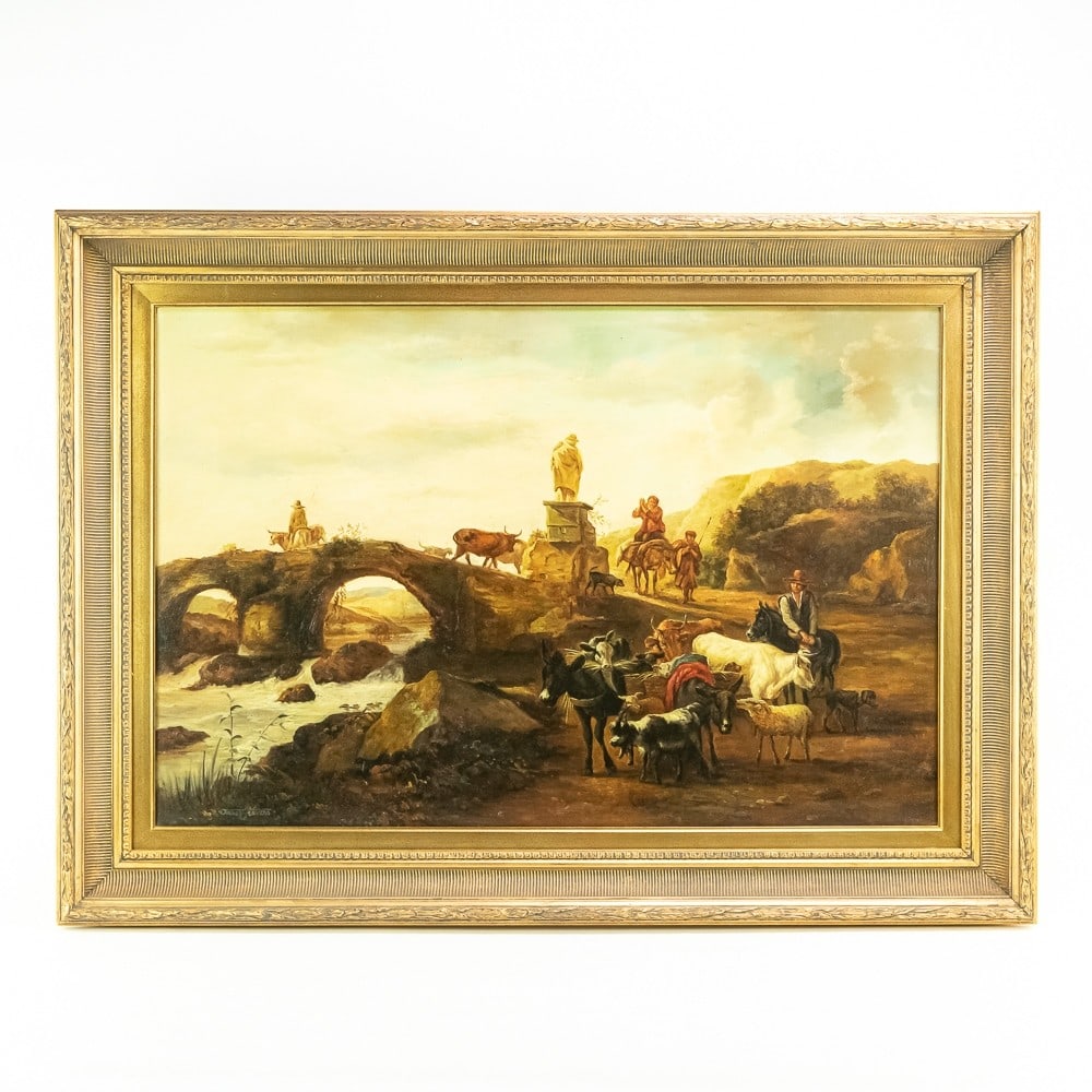 James Stevens Oil on Canvas: *Pick up suggested - due to weight, size and fragility, art usually incurs additional shipping/handling charges* 24 X 36" in a detailed 32 X 44" frame. Signed bottom left.