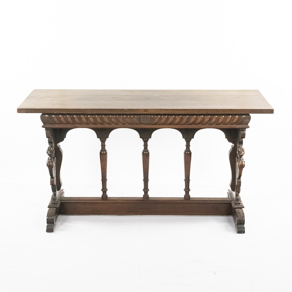 Double Pedestal Carved Library Table (1 of 12)