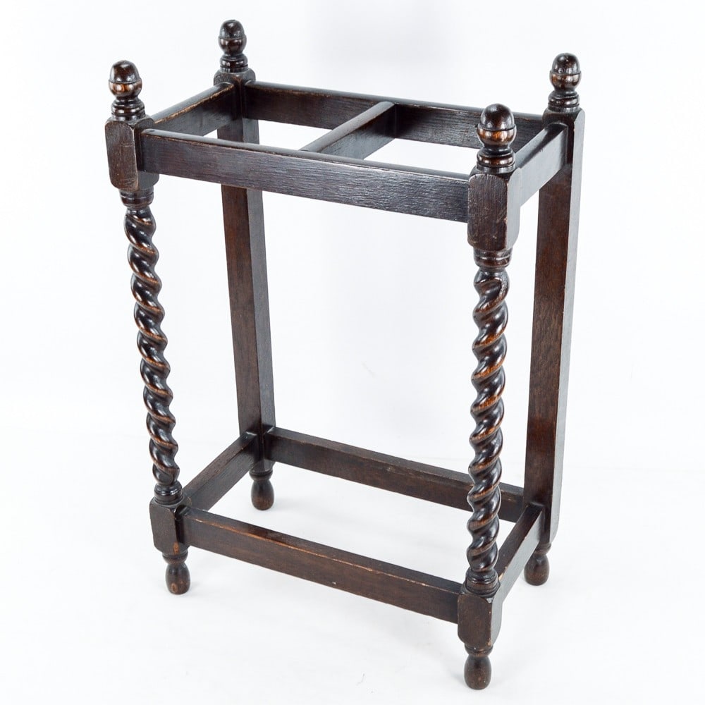 Denby & Spinks British Oak Umbrella Stand: *No Shipping! - Pickup Or Buyer Third Party Transport Only*This antique oak umbrella stand was manufactured by Denby & Spinks, House Furnishers, Leeds, measures 18 3/4"W X 28 1/8"H X 10 1/4"D. There i