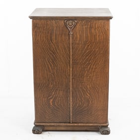 Oak Cylinder Record Cabinet with Claw Feet
