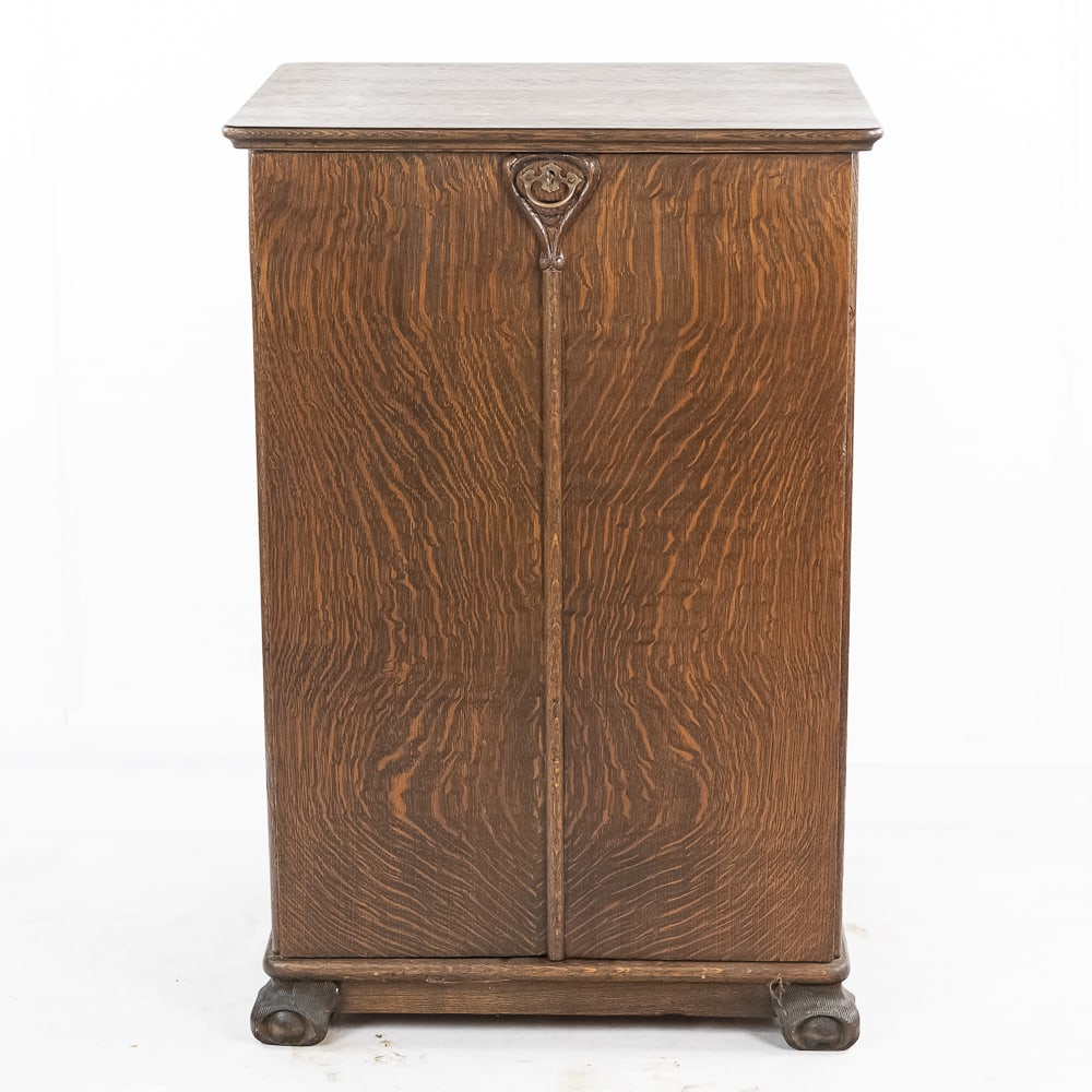 Oak Cylinder Record Cabinet with Claw Feet (1 of 12)