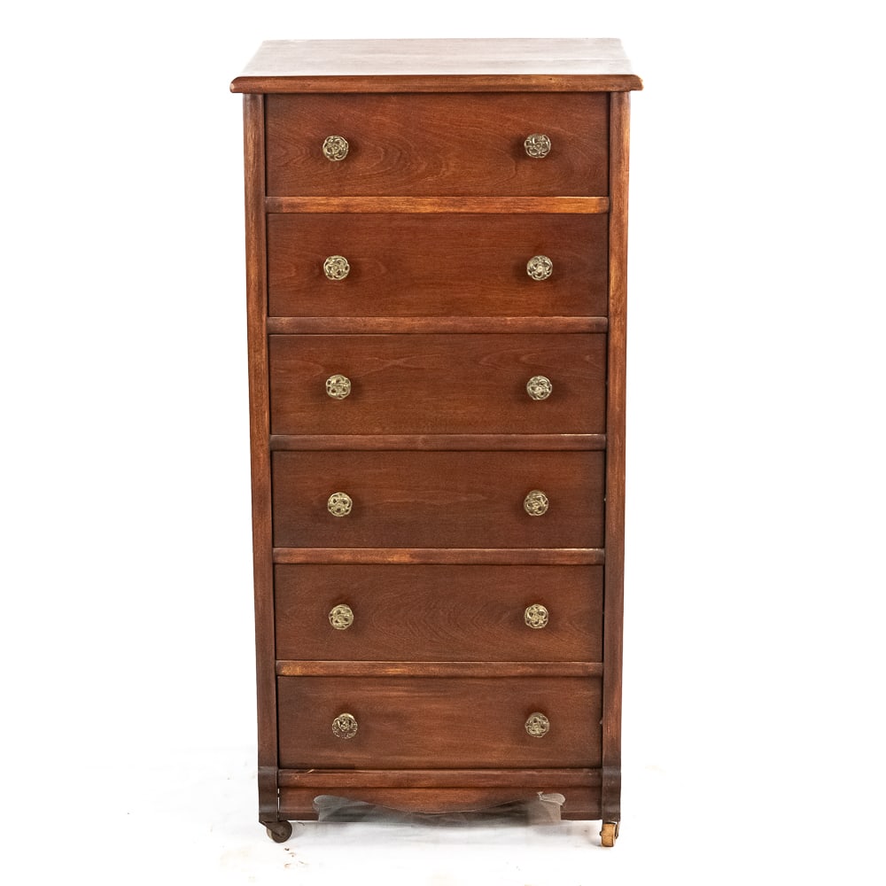6 Drawer/Swing Out Tray Cylinder Record Cabinet: *NO Shipping! Pick up or buyer arranged transport ONLY*This interesting birch cabinet has been stripped and refinished and is in overall good condition. The cabinet features 6 unique swing out trays w
