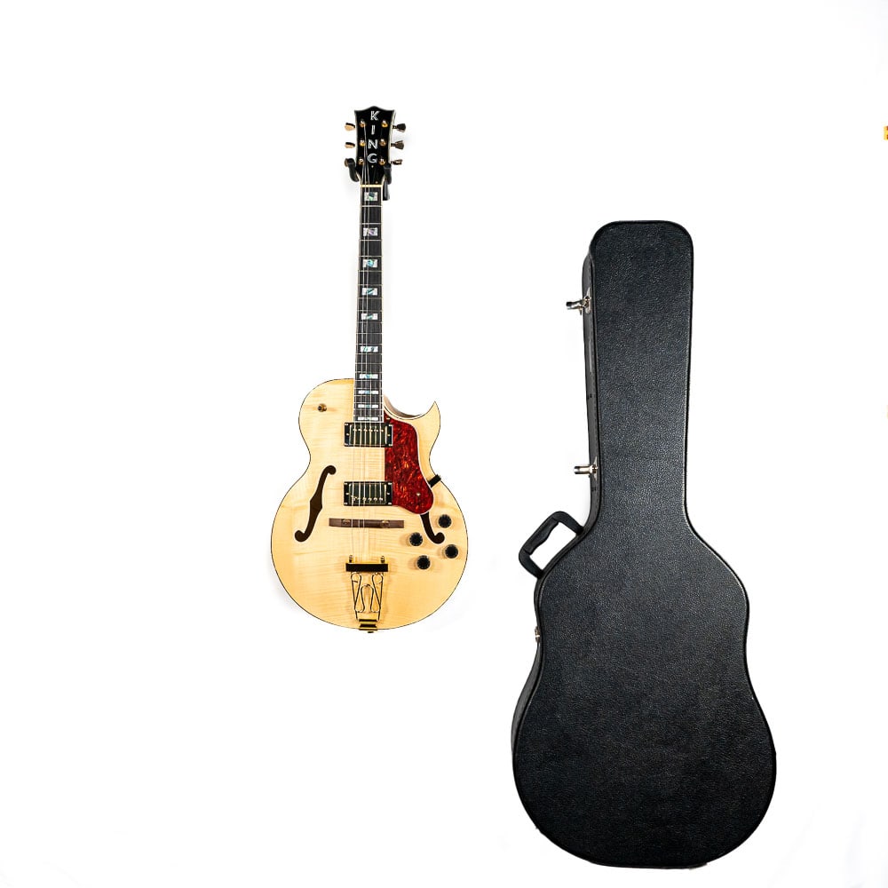 King Jumbo Hollow Body Electric Guitar: From the collection of a local Musician/Collector, this guitar was played a few times then put on display. In like-new condition with case.