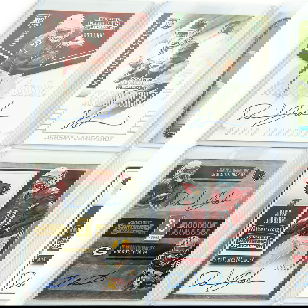 Collection of (15) NFL Autographed Rookie Cards: Including 2015 David Johnson Panini Contenders Rookie Ink auto 002/199, 2015 Panini Contenders David Johnson, 2015 Panini Contenders David Johnson auto 12/99, 2015 Panini Contenders David Johnson auto