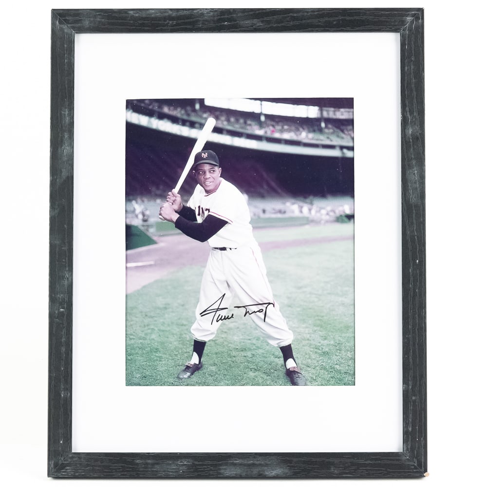 Willie Mays Autographed Framed Photo w COA: Willie Mays autographed Giants framed photo. Approximately 15.25"l x 12.25"w with COA. Perfect Addition to your collection, please use photos to judge condition and bid accordingly.