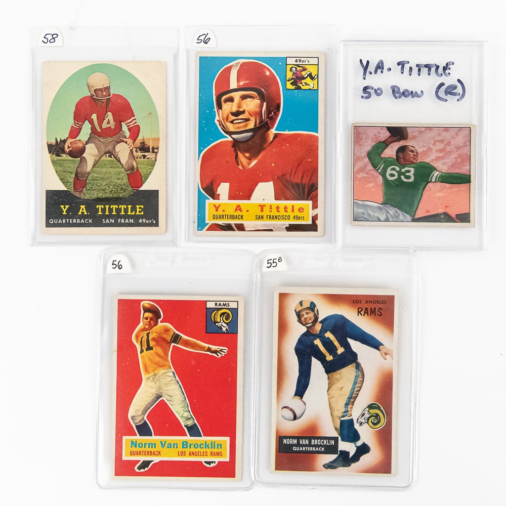 1950 Bowman YA Tittle RC & '56 58 Tittle Brocklin+ (1 of 7)