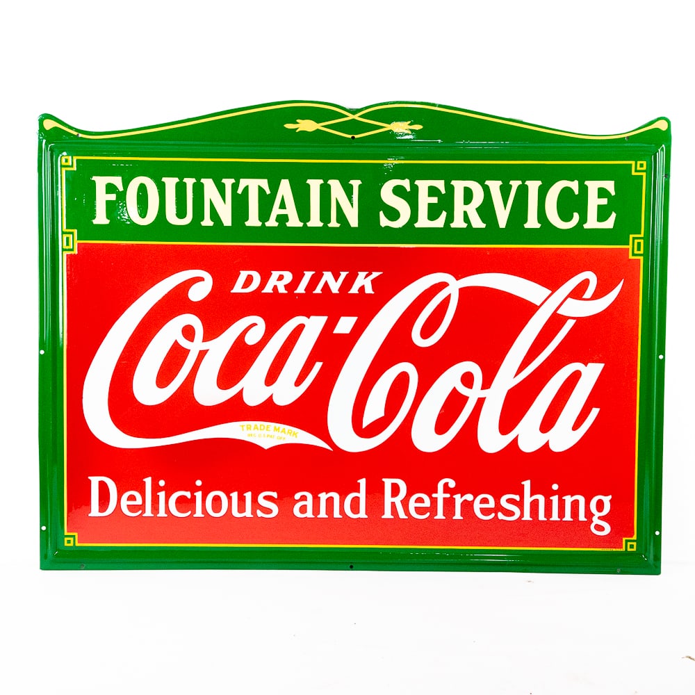 1935 Porcelain Coca Cola Sign "Fountain Service" (1 of 8)