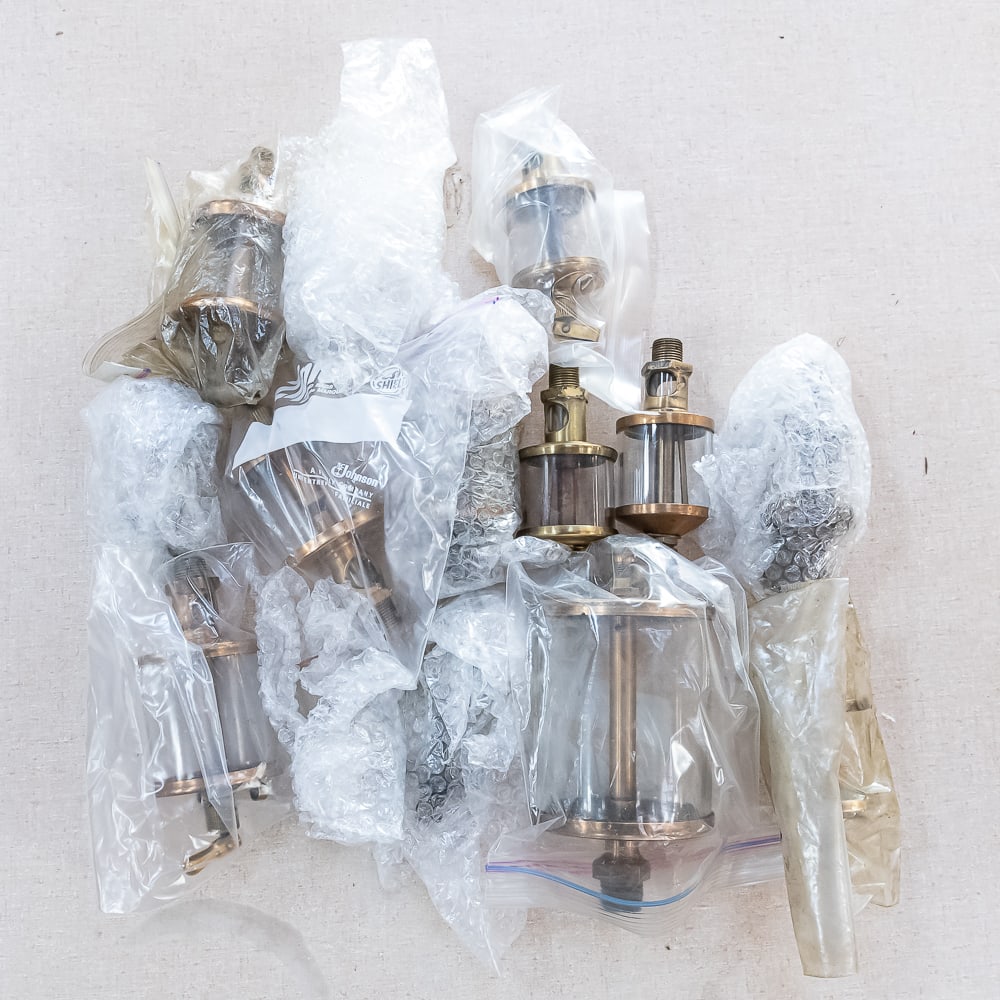 Gas Engine & Machine Drip Oilers: 13 various size brass drip oilers for hit N miss engines. Most appear rebuilt