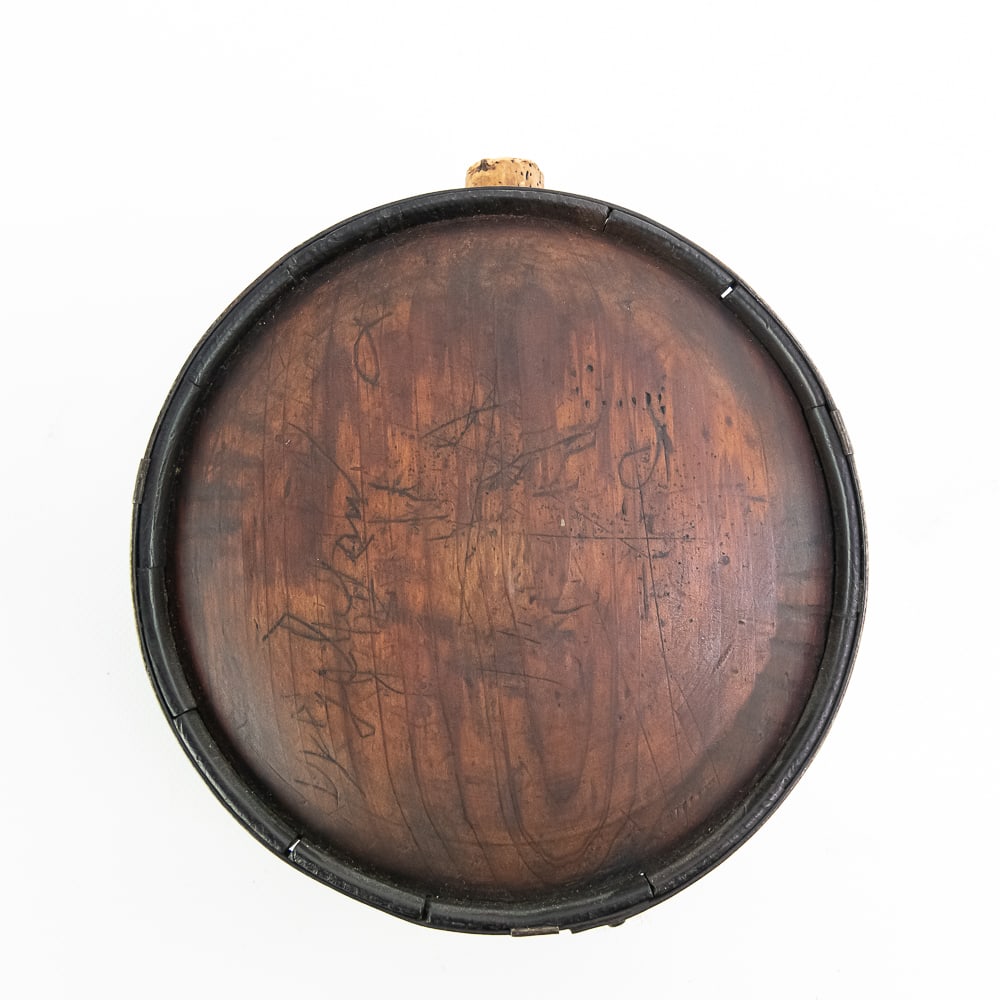 Civil War CSA Confederate "Drum" Canteen-Named: This drum style cider wood Confederate canteen is in solid condition and is marked with many names on both sides. The condition is very good and shows age and wear. The names are a bit hard to read. T