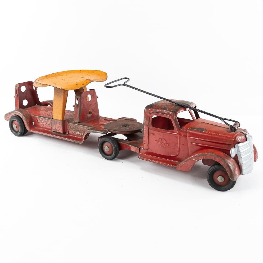 Buddy L 801 Sit N Ride Pressed Steel Fire Truck: Hard to come by Buddy L 801 Sit N Ride pressed steel toy fire truck. Approximately 31" long and in good overall condition with "moderate" cosmetic imperfections including discoloration in areas along