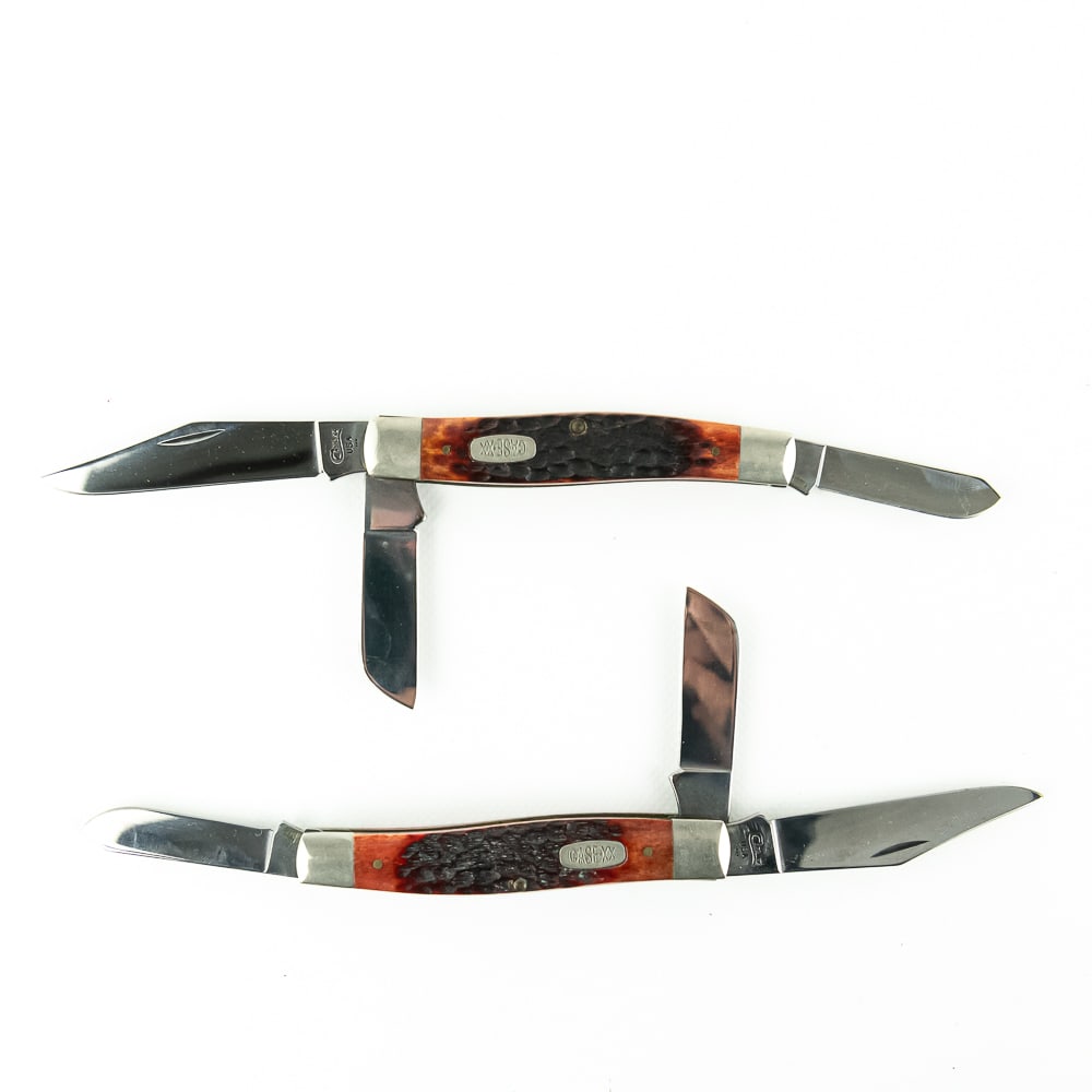 2 Case XX 6375 Stockman Knives (1990s): 2 Case XX USA Model 6375 Stockman knives. 1990s Production. Both knives are like new with only minor storage wear on bolsters. Very nice high quality US made knives with bone handles. Excellent collec