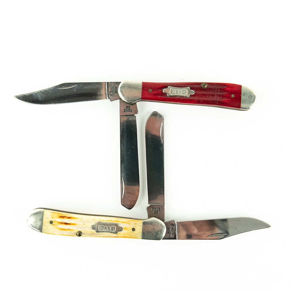 2 Case XX 6249 Copperhead Knives (1990s): 2 Case XX USA Model 6249 Copperhead knives. Both knives are like new with only minor storage wear on bolsters. Very nice high quality US made knives with bone handles. Excellent collector or gift item