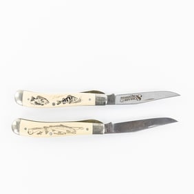 2 Schrade+ USA Scrimshaw Pocket Knives