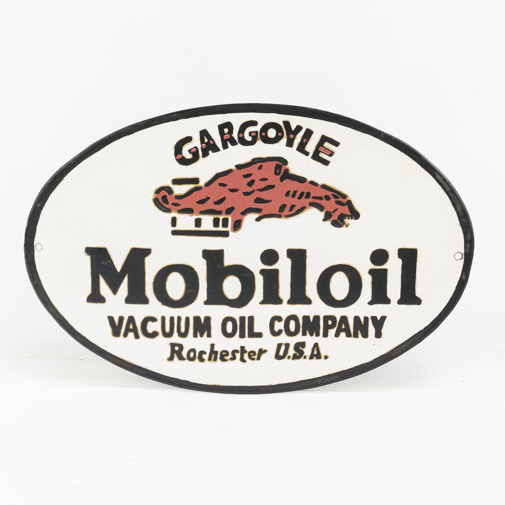 Gargoyle Mobiloil Oval Porcelain Gas Pump Sign (1 of 6)