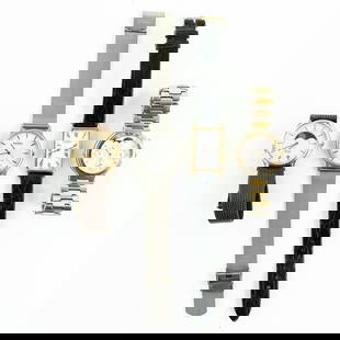 Seiko SQ 100 Moon Phase Raymond Weil Geneve More++: Collection includes Seiko two tone SQ 100 with Moon phase Daydate (Good overall physical condition with some surface wear), Seiko Gold Tone Moon phase Quartz watch with leather band (VG overall physic