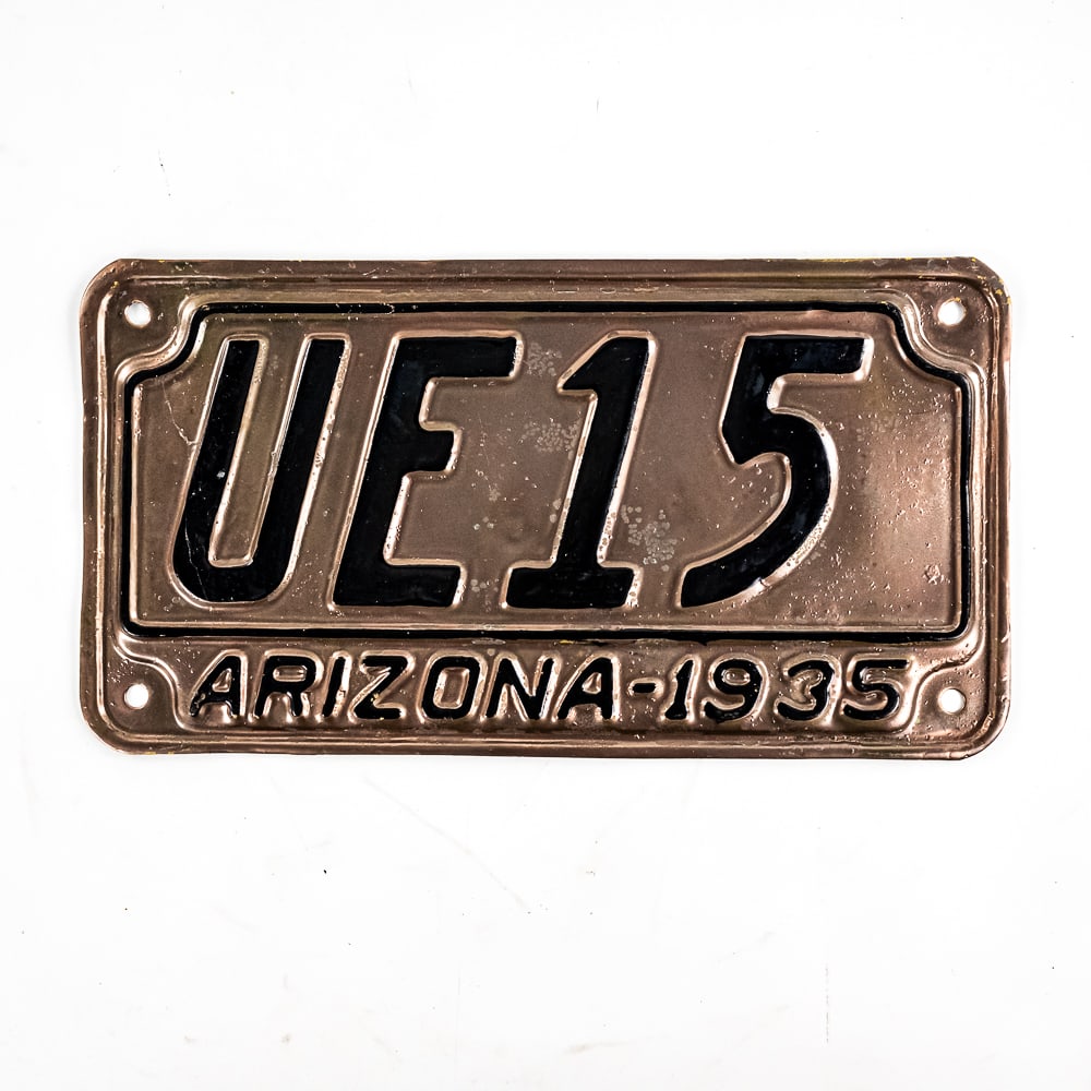 Arizona 1935 License Plate: Arizona 1935 copper painted steel repaint in good condition. See pics.