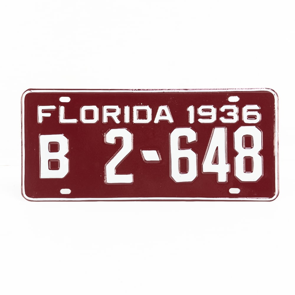 Florida 1936 License Plate: Florida 1936 repaint on a pitted plate. Touch ups on white elements. See pics.